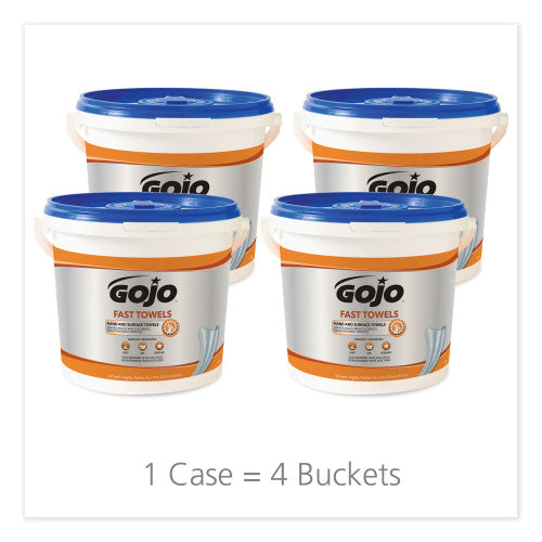 GOJO FAST TOWELS Hand Cleaning Towels, 7.75 x 11, Fresh Citrus, Blue, 130/Bucket, 4 Buckets/Carton (6298)