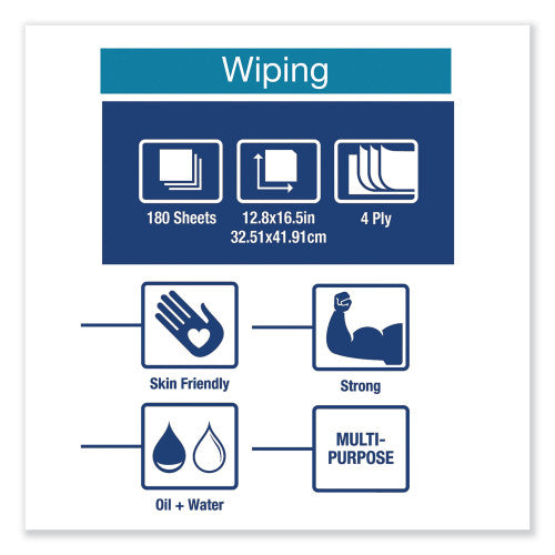 Tork® Industrial Paper Wiper, 1-Ply, Blue, 180 Wipes (13247501)