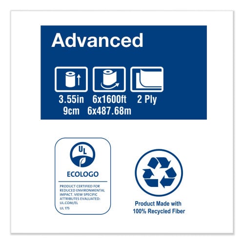 Tork® Advanced Jumbo Toilet Paper, 2-Ply, White, 1600-ft., 6 Rolls (12021502)