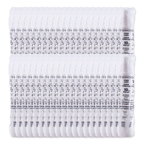 Dart Foam Drink Cups, 10 oz, White, 25/Bag, 40 Bags/Carton (10J10)
