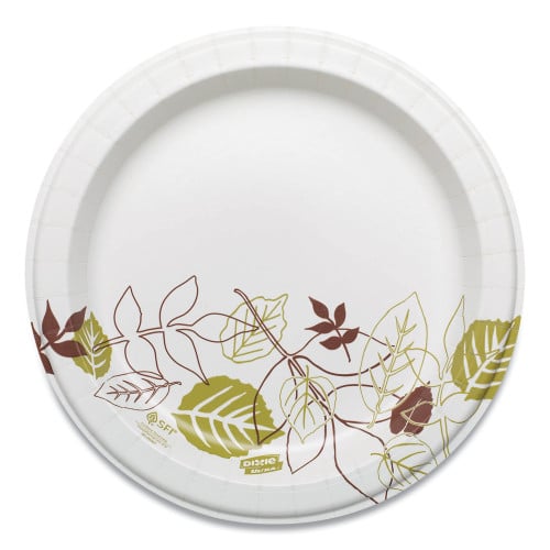 Dixie Pathways Soak Proof Shield Heavyweight Paper Plates, WiseSize, 8.5" dia, Green/Burgundy, 500/Carton (SXP9PATH)
