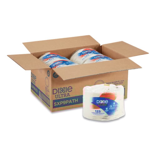 Dixie Pathways Soak Proof Shield Heavyweight Paper Plates, WiseSize, 8.5" dia, Green/Burgundy, 500/Carton (SXP9PATH)