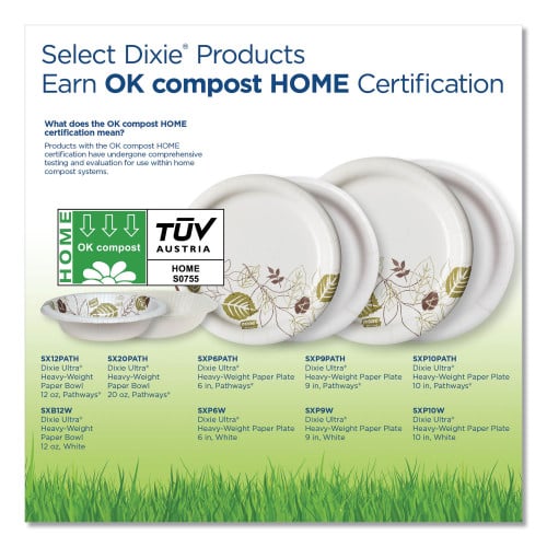 Dixie Pathways Soak Proof Shield Heavyweight Paper Plates, WiseSize, 8.5" dia, Green/Burgundy, 500/Carton (SXP9PATH)