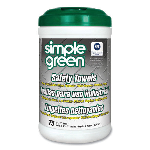 simple green Safety Towels, 1-Ply, 10 x 11.75, White, Unscented, 75/Canister, 6 Canisters/Carton (13351CT)