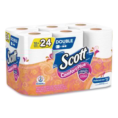 Scott® ComfortPlus Toilet Paper, 1-Ply, White, 231 Sheets, 48 Rolls (47618)