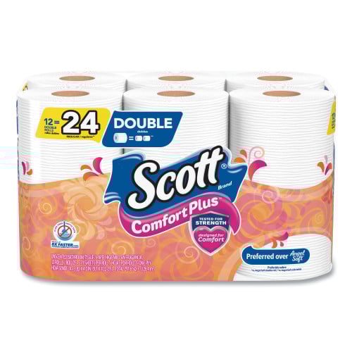 Scott® ComfortPlus Toilet Paper, 1-Ply, White, 231 Sheets, 48 Rolls (47618)