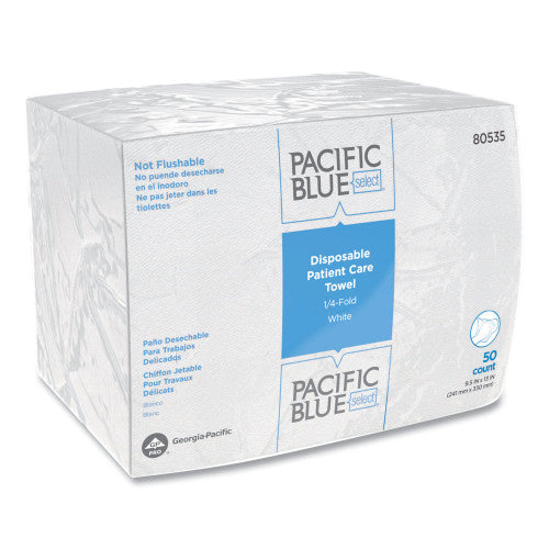 Georgia Pacific Professional Pacific Blue Select Disposable Patient Care Washcloths, 1-Ply, 9.5 x 13, Unscented, White, 50/Pack, 20 Packs/Carton (80535)