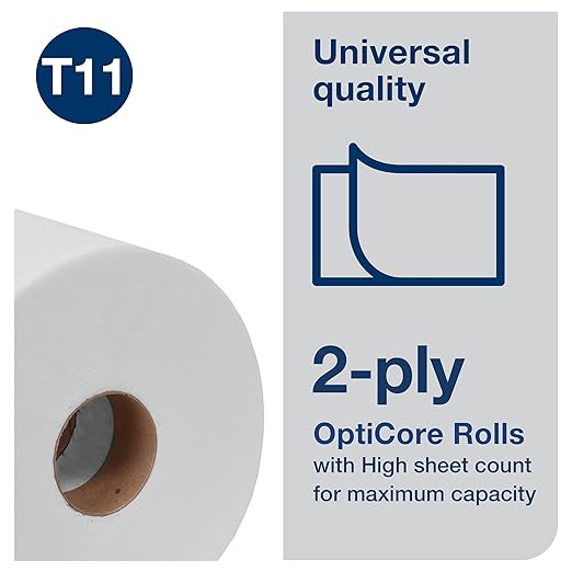 Tork OptiCore Mid-size Toilet Paper Roll White T11, Universal, 2-ply, 36 x 865 sheets, 161990