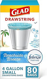 Glad Small Trash Bags 4 Gallon, Febreze Bahama Bliss Garbage Bags, Odor Resistant with Drawstring, 80 Count
