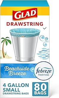 Glad Small Trash Bags 4 Gallon, Febreze Bahama Bliss Garbage Bags, Odor Resistant with Drawstring, 80 Count