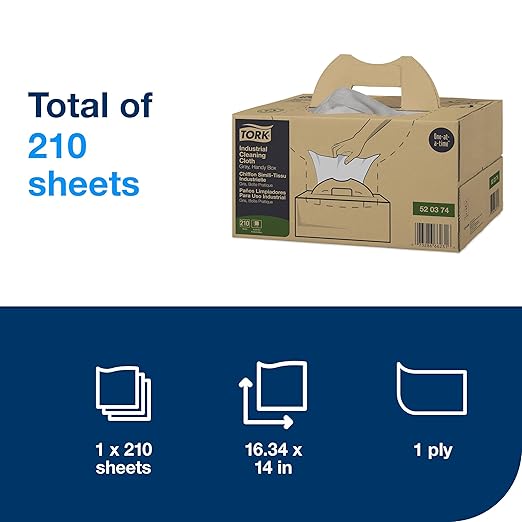 Tork Industrial Cleaning Cloth Gray W7, One-at-a-Time Dispensing, 1 x 210 Cloths, 520374