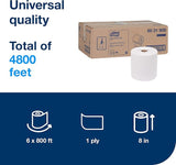 Tork Paper Hand Towel Roll White H80, Universal, 100% Recycled Fiber, 6 Rolls x 800 ft, 8031900