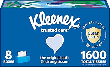Kleenex Trusted Care Facial Tissues, 8 Flat Boxes, 200 Tissues per Box, 2-Ply, Packaging May Vary