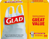 Glad Tall Kitchen Trash Bags 13 Gallon, Unscented Garbage Bags, Handle-Tie, 50 Count