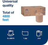 Tork Hand Towel Roll Natural H80, Universal, 100% Recycled Fiber, 6 Rolls x 800 ft, 8031300
