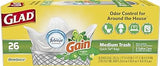 Glad Trash Bags, Medium Quick-Tie Garbage Bags - OdorShield 8 Gallon White Trash Bag, Gain Original with Febreze Freshness, 26 Count (Pack of 6)