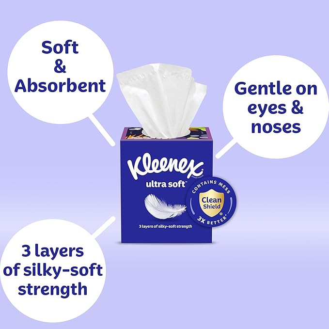 Kleenex Ultra Soft Facial Tissues, 18 Flat Boxes, 120 Tissues per Box, 3-Ply (2,160 Total), Packaging May Vary