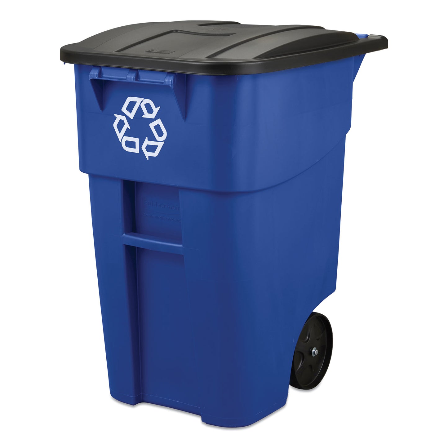 Rubbermaid Commercial Square Brute Recycling Rollout Container, 50 gal, Plastic, Blue (9W2773BLU)