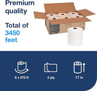 Tork Matic Soft Hand Towel Roll, White, Premium, H1, Quick-Absorbing, Long-Lasting, Thick 2-Ply, 6 Rolls x 575 ft, 290096