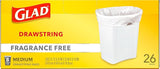 Glad Medium Trash Bags, 8 Gallon, Fragrance Free Garbage Bags With Drawstring, 26 Count