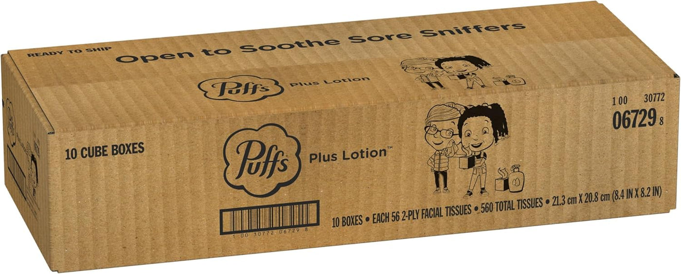 Puffs Plus Lotion Facial Tissues, 10 Cubes, 56 Tissues Per Box