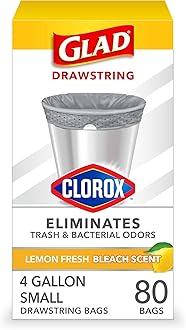 Glad Small Trash Bags 4 Gallon, Lemon Fresh Bleach Garbage Bags, Odor Resistant with Drawstring, 80 Count