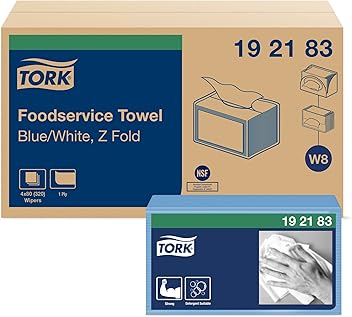Tork Foodservice Cleaning Towel Blue/White W8, Z-Folded, 4 x 80 Cloths, 192183