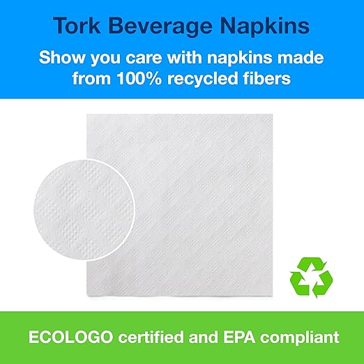 Tork White Beverage Napkin, 1/4 Fold 1-ply, 9.4" x 9.4", 8 x 500 napkins, B1141A