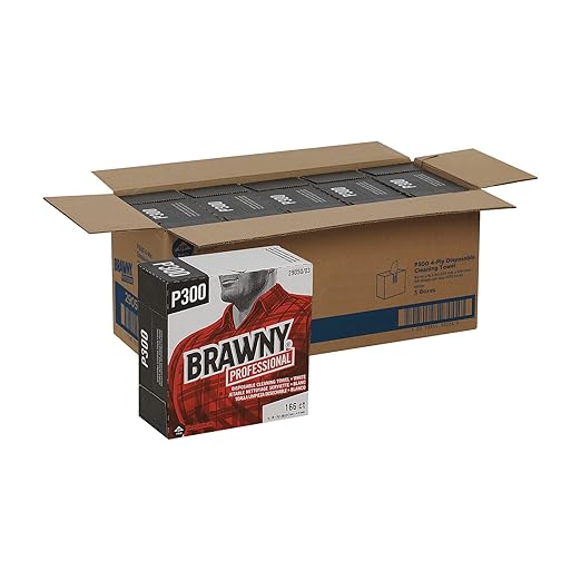 Georgia-Pacific Brawny Professional P300 Disposable Cleaning Towel by GP PRO,29050/03,Medium Duty,Tall Box,White,5 Boxes @ 166 Count