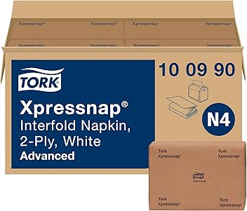 Tork Xpressnap White Dispenser Napkin N4, 2-ply, 1/2 Fold, One-at-a-Time Dispensing,12 x 500, 8.5" x 6.5", 100990