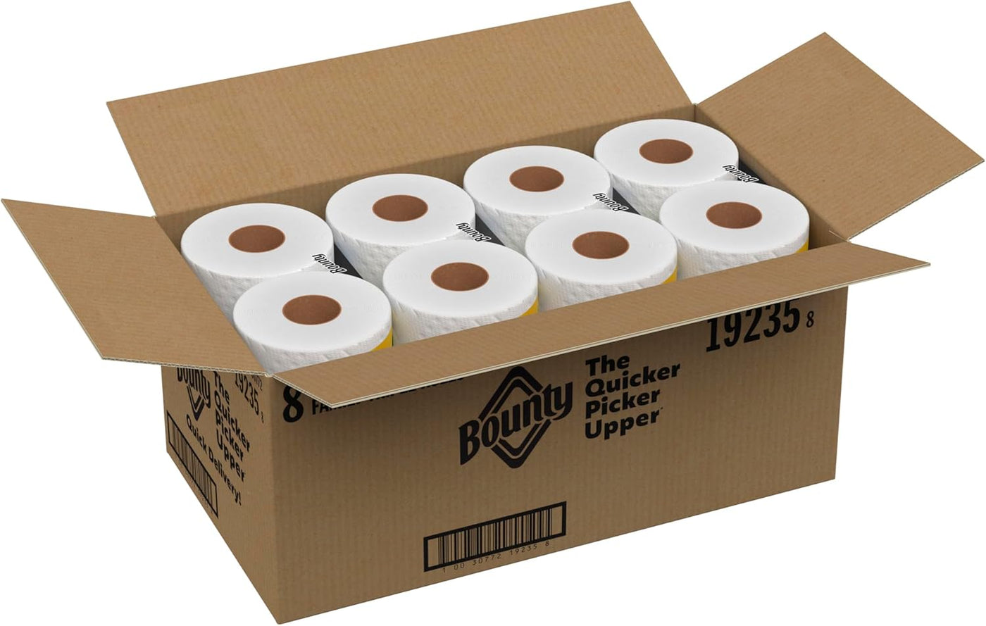 Bounty Quick-Size Paper Towels, White, 8 Family Triple Rolls = 27 Regular Rolls