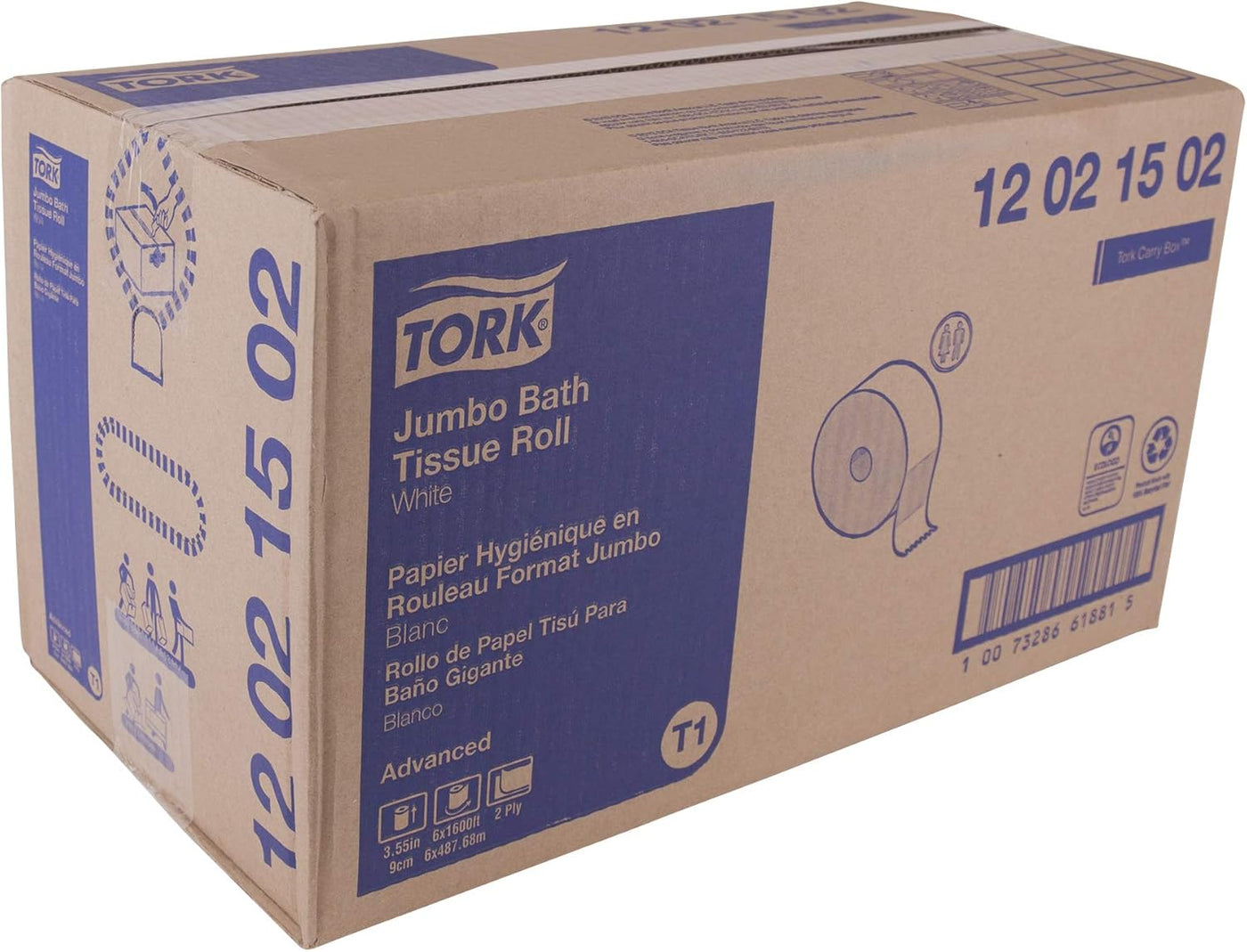 Tork Jumbo Toilet Paper Roll White T1, Advanced, 2-ply, 6 x 1600 feet, 12021502, 6 Count (Pack of 1)