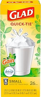 Glad Trash Bags, OdorShield Small Garbage Bags, Gain Original & Febreze, 4 Gal, 26 Count (Pack of 6)