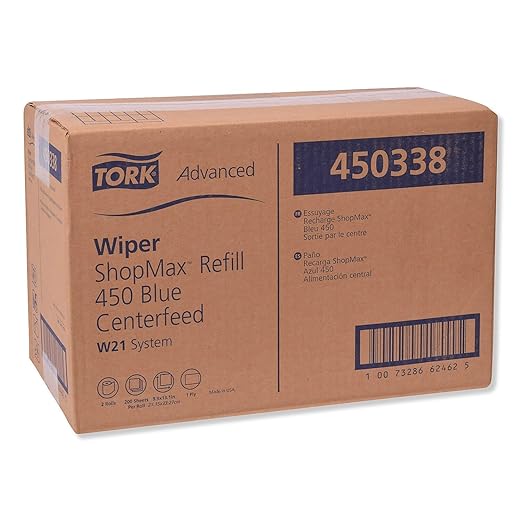 Tork ShopMax Heavy Duty Centerfeed Paper Towel Blue W22, High Absorbency, 450 Sheets, 450338