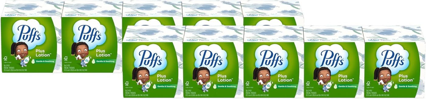 Puffs Plus Lotion Facial Tissues, 10 Cubes, 56 Tissues Per Box