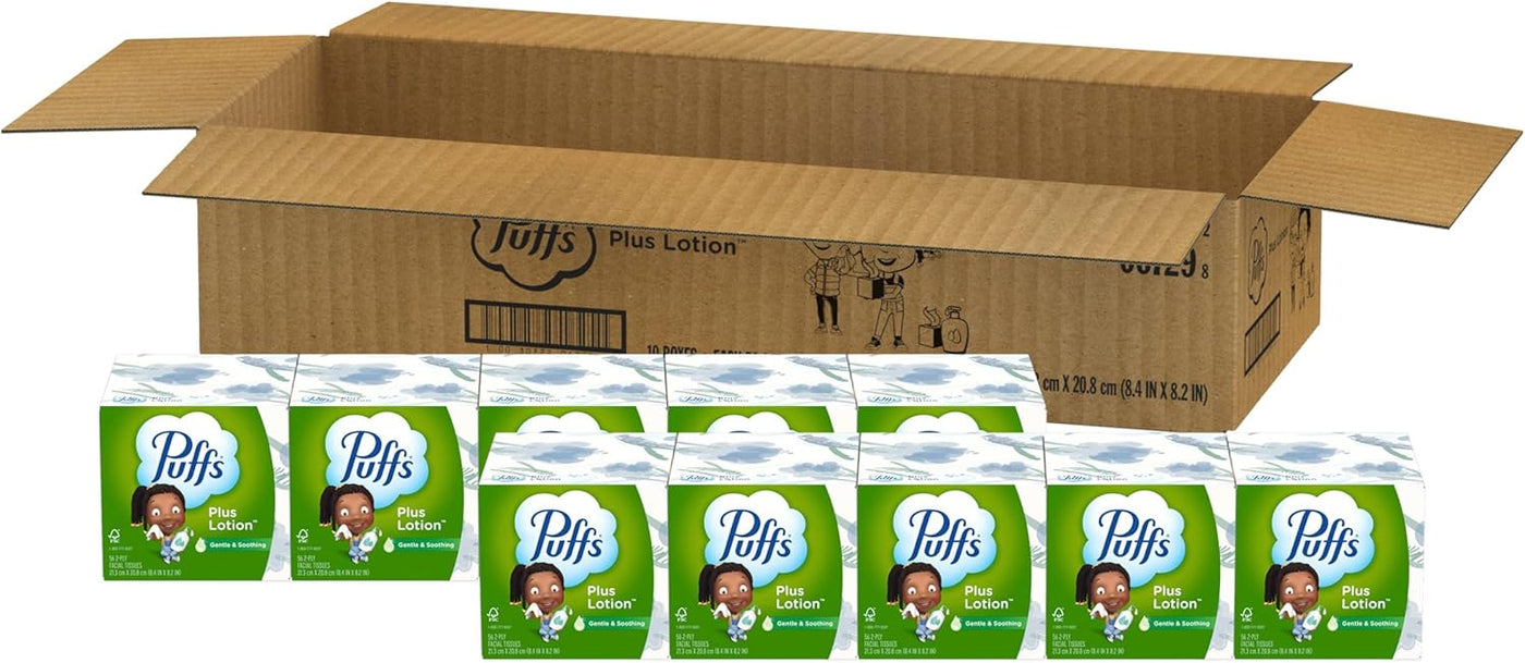 Puffs Plus Lotion Facial Tissues, 10 Cubes, 56 Tissues Per Box