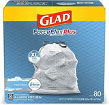 Glad Trash Bags, Force Flex Kitchen Pro Drawstring Garbage Bags, Fresh Clean, 80 Count