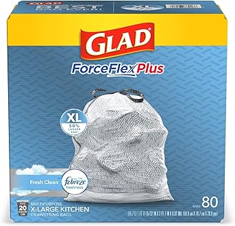 Glad Trash Bags, Force Flex Kitchen Pro Drawstring Garbage Bags, Fresh Clean, 80 Count