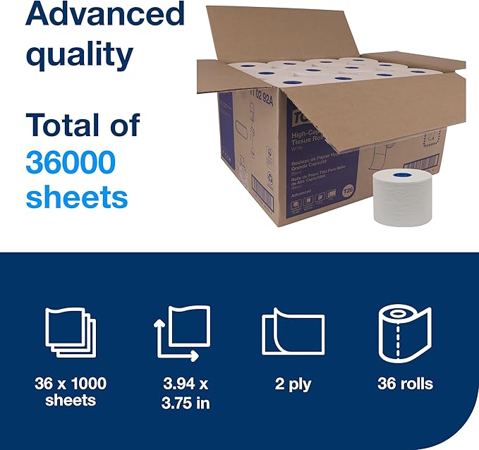 Tork High-Capacity Toilet Paper Roll White T26, Advanced, 2-Ply, 36 x 1000 sheets, 110292A