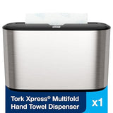 Tork Xpress Stainless Steel Paper Towel Dispenser Compact Design, Fits H2 Hand Towels, Ideal for Home Use Single Unit (302030)