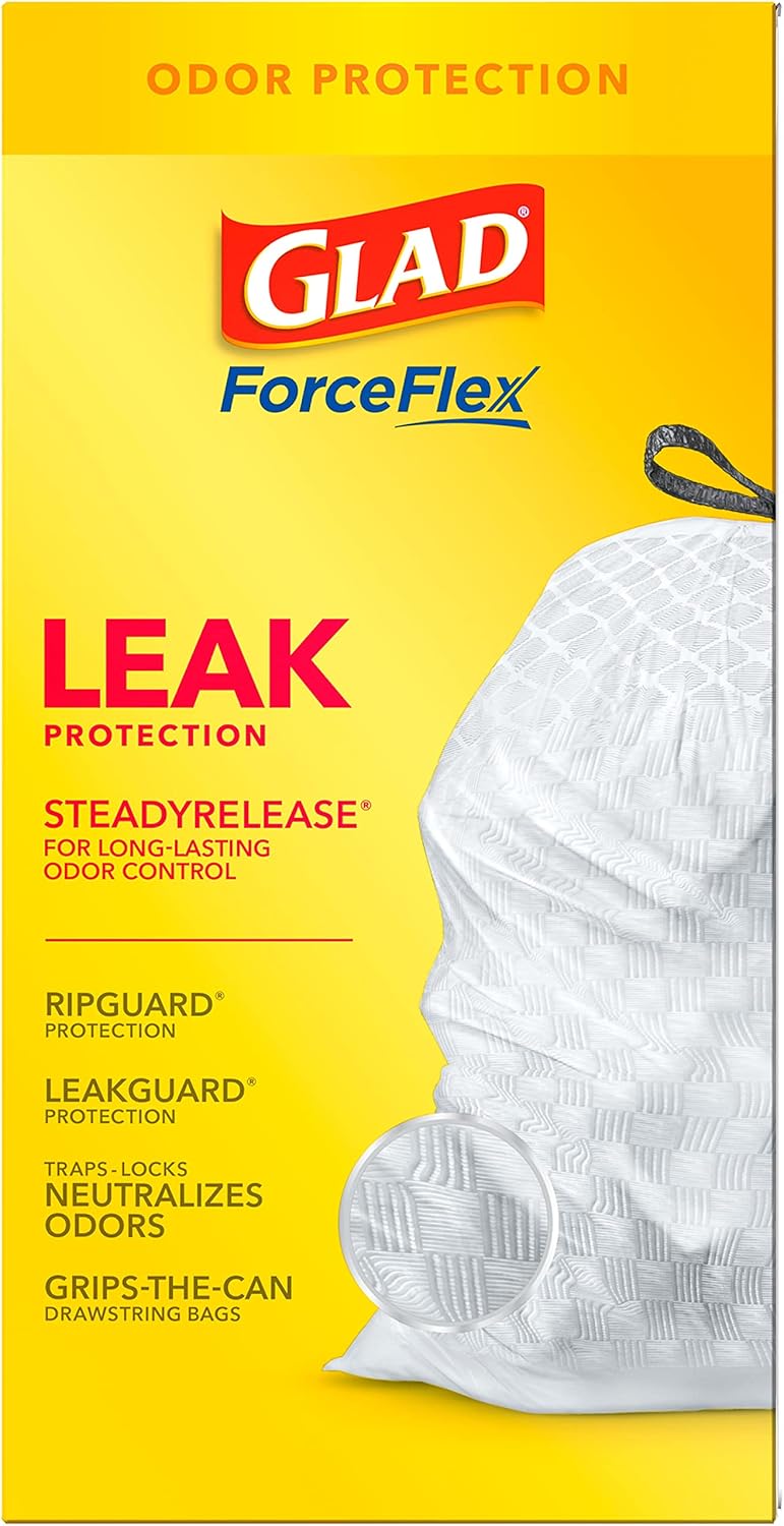 Glad Tall Kitchen Quick-Tie Trash Bags, OdorShield 13 Gallon White Trash Bag, Gain Moonlight Breeze with Febreze Freshness, 40 Count (Package May Vary)