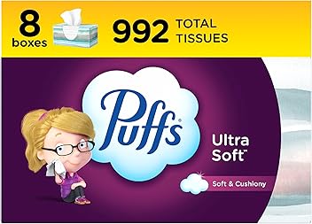 Puffs Ultra Soft Non-Lotion Facial Tissue, 8 Family Boxes, 124 Facial Tissues per Box