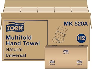 Tork Multifold Hand Towel, Natural, 100% recycled, FSC certified, Compatible with H2 Dispensers, 16 packs x 250 sheets (MK520A)