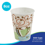 Dixie PerfecTouch 8 oz Paper Coffee Cups By GP PRO, Coffee Haze Design, 500 Count (25 Disposable Cups Per Sleeve, 20 Sleeves Per Case) 5338DX