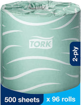 Tork Septic Safe Toilet Paper, White, 2-Ply 100% Recycled, Eco-Friendly, T24 Compatible 96 Rolls x 500 Sheets (TM1616S)