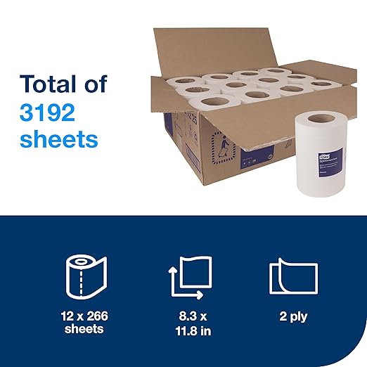 Tork Basic Mini Centerfeed Paper Towel White M1, High Absorbency, 12 x 266 Sheets, 121225