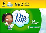 Puffs Plus Lotion Facial Tissues, 8 Family Boxes, 124 Facial Tissues per Box, Allergies and Colds