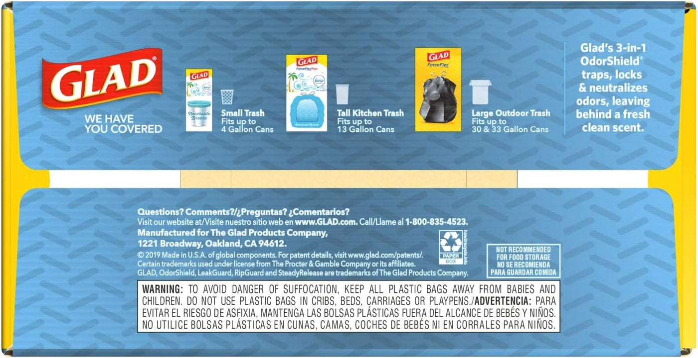 Glad Trash Bags, Force Flex Kitchen Pro Drawstring Garbage Bags, Fresh Clean, 80 Count