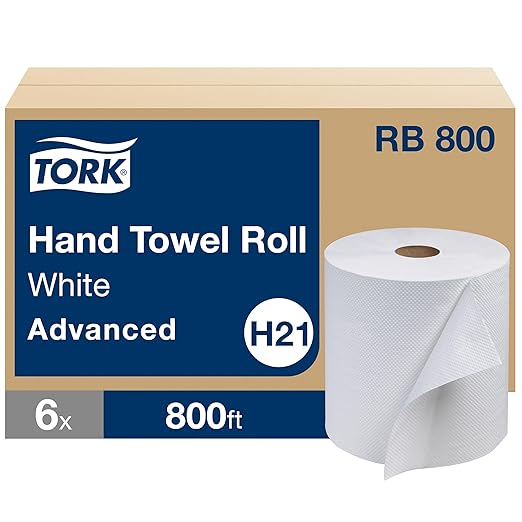 Tork Paper Hand Towel Roll White H21, Advanced, 100% Recycled Fiber, 6 rolls x 800 ft, RB800