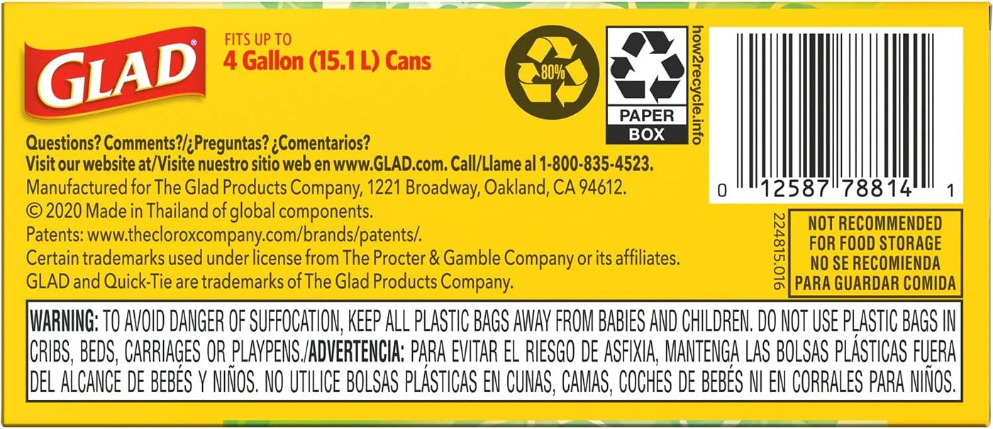 Glad Trash Bags, OdorShield Small Garbage Bags, Gain Original & Febreze, 4 Gal, 26 Count (Pack of 6)